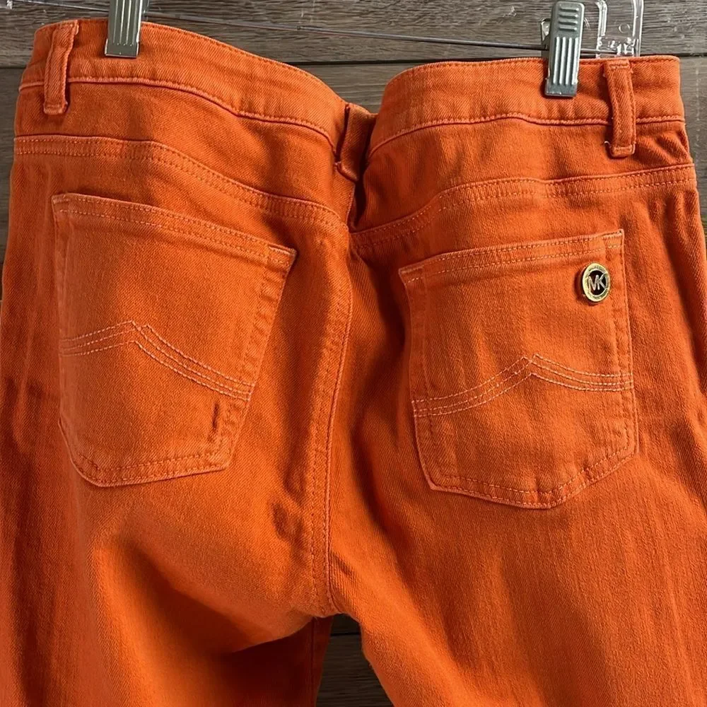 MICHAEL KORS Ladies Orange Cotton Denim Straight Leg Jeans Pants Size 6